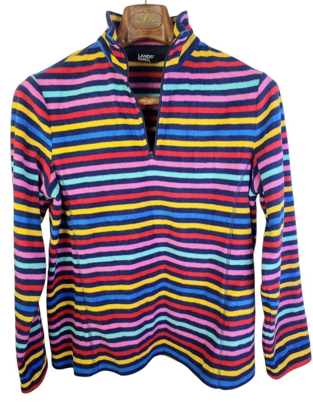 Lands' End Rainbow Striped Quarter-Zip Fleece Pullover. MED. #400